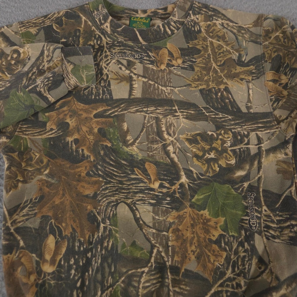 VINTAGE Cabelas Sweatshirt Mens Small Camo Seclusion 3D Fleece Crewneck Y2K